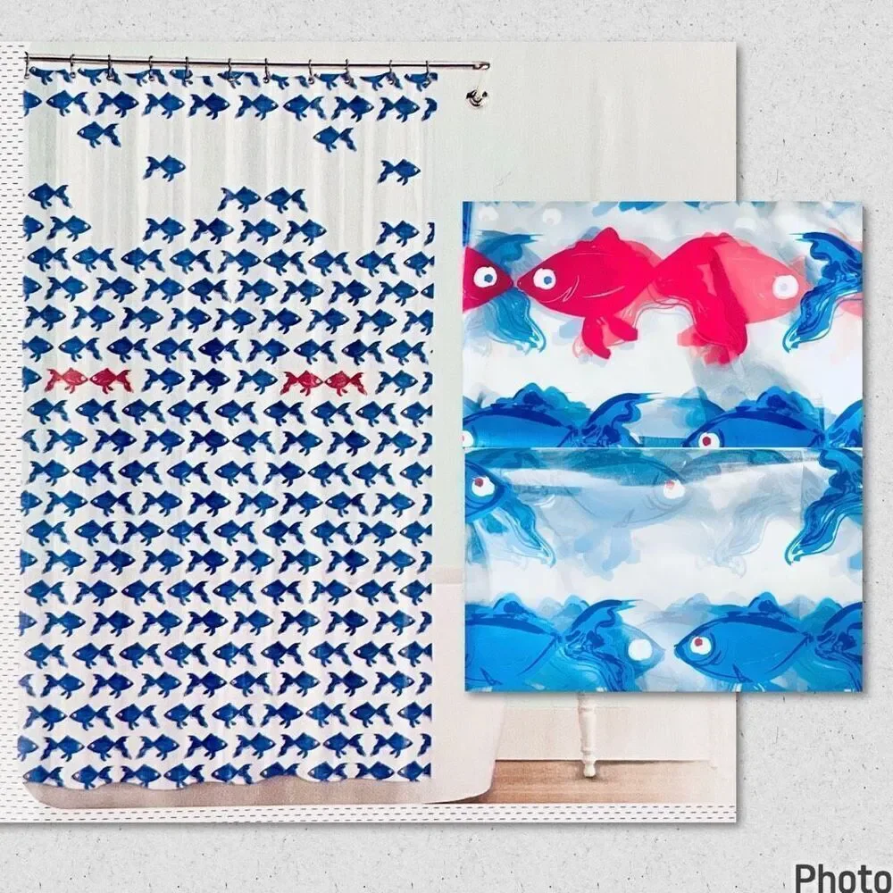 NWT Splash HOME Gorgeous Peva TRYST Clear Blue & Pink Fishes Shower Curtain